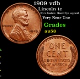 1909 vdb Lincoln Cent 1c Grades Choice AU/BU Slider