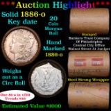 ***Auction Highlight*** Full solid Key date 1886-o Morgan silver dollar roll, 20 coins (fc)