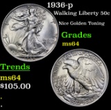 1936-p Walking Liberty Half Dollar 50c Grades Choice Unc