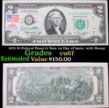 1976 $2 Federal Reserve Note 1st Day of Issue, with Stamp Grades Gem++ CU