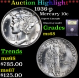 ***Auction Highlight*** 1936-p Mercury Dime 10c Graded GEM+++ Unc By USCG (fc)