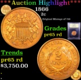 Proof ***Auction Highlight*** 1866 Two Cent Piece 2c Graded Gem Proof Red By USCG (fc)