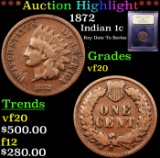 ***Auction Highlight*** 1872 Indian Cent 1c Graded vf, very fine By USCG (fc)