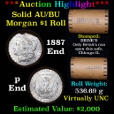 ***Auction Highlight*** AU/BU Slider Brinks Shotgun Morgan $1 Roll 1887 & P Ends Virtually UNC (fc)