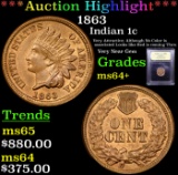 ***Auction Highlight*** 1863 Indian Cent 1c Graded Choice+ Unc By USCG (fc)