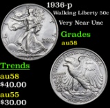 1936-p Walking Liberty Half Dollar 50c Grades Choice AU/BU Slider