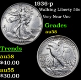 1936-p Walking Liberty Half Dollar 50c Grades Choice AU/BU Slider