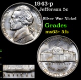 1943-p Jefferson Nickel 5c Grades Select Unc+ 5fs