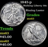 1945-p Walking Liberty Half Dollar 50c Grades Select Unc