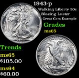 1943-p Walking Liberty Half Dollar 50c Grades GEM Unc