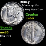 1936-p Mercury Dime 10c Grades Choice+ Unc