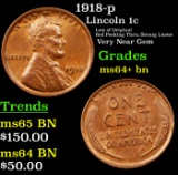 1918-p Lincoln Cent 1c Grades Choice+ Unc BN