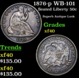 1876-p WB-101 Seated Half Dollar 50c Grades xf