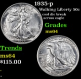 1935-p Walking Liberty Half Dollar 50c Grades Choice Unc