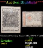 ***Auction Highlight*** Continental Currency January 14th, 1779 $5 Fr-CC91 Grades Select CU (fc)