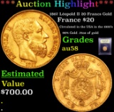 ***Auction Highlight*** 1867 Léopold II 20 Francs Gold Graded Choice AU/BU Slider BY USCG (fc)