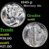 1945-p Mercury Dime 10c Grades GEM+ Unc