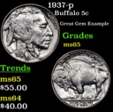 1937-p Buffalo Nickel 5c Grades GEM Unc