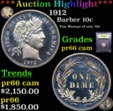 Proof ***Auction Highlight*** 1912 Barber Dime 10c Graded GEM+ Proof Cameo By USCG (fc)