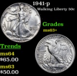 1941-p Walking Liberty Half Dollar 50c Grades Select+ Unc