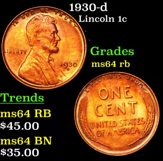 1930-d Lincoln Cent 1c Grades Choice Unc RB