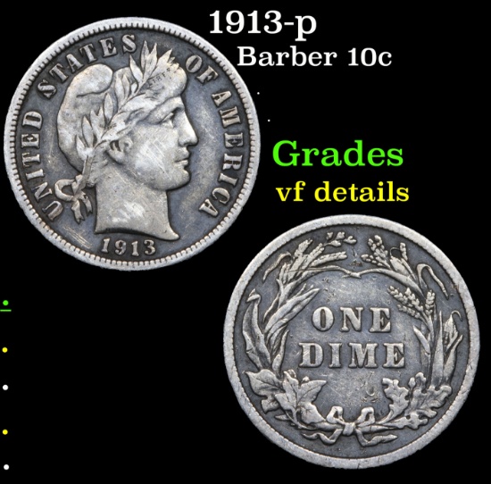 1913-p Barber Dime 10c Grades vf details
