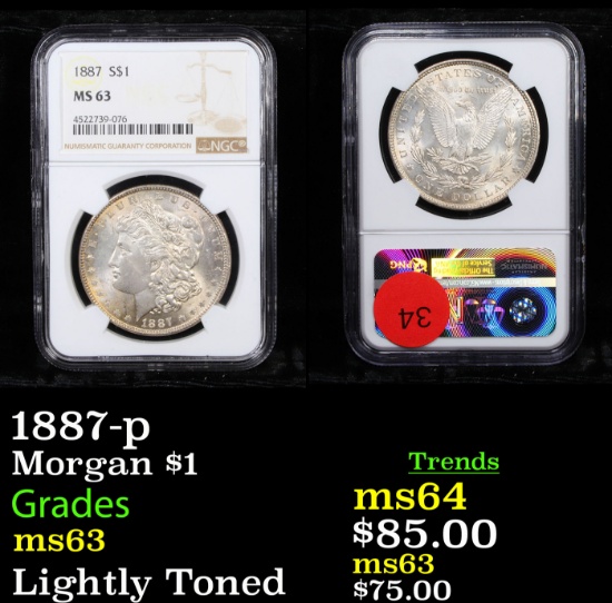 1887-p Morgan Dollar $1 Graded ms63 By NGC