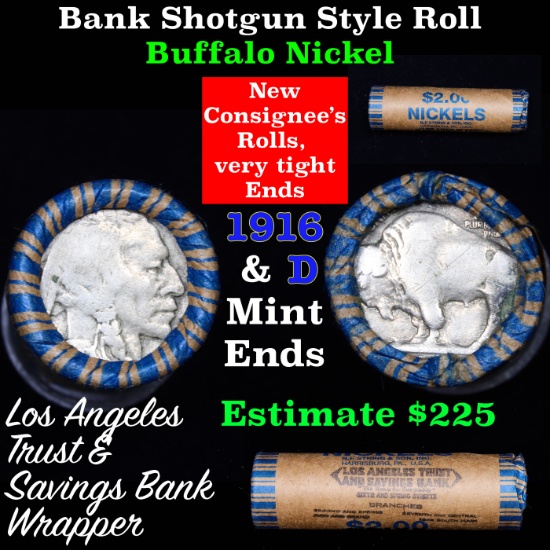 Buffalo Nickel Shotgun Roll in Old Bank Style 'Los Angeles Trust And SavingsBank'  Wrapper 1916 & d