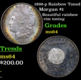 1896-p Rainbow Toned Morgan Dollar $1 Grades Choice Unc