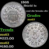 1868 Shield Nickel 5c Grades Select Unc
