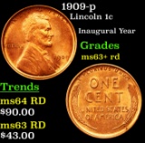 1909-p Lincoln Cent 1c Grades Select+ Unc RD