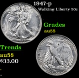 1947-p Walking Liberty Half Dollar 50c Grades Choice AU