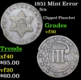 1851 Mint Error Three Cent Silver 3cs Grades vf++