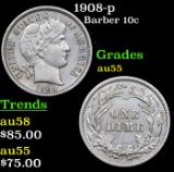 1908-p Barber Dime 10c Grades Choice AU