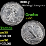1938-p Walking Liberty Half Dollar 50c Grades Choice AU