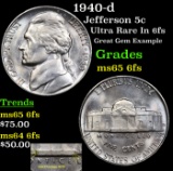 1940-d Jefferson Nickel 5c Grades GEM 6fs