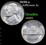 1938-s Jefferson Nickel 5c Grades Choice Unc