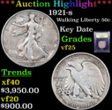 ***Auction Highlight*** 1921-s Walking Liberty Half Dollar 50c Graded vf+ BY USCG (fc)