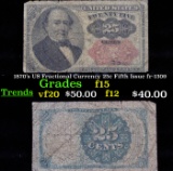 1870's US Fractional Currency 25c Fifth Issue fr-1309 Grades f+