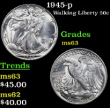 1945-p Walking Liberty Half Dollar 50c Grades Select Unc