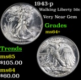 1943-p Walking Liberty Half Dollar 50c Grades Choice+ Unc