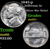 1943-p Jefferson Nickel 5c Grades GEM+ Unc