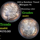 1885-p Rainbow Toned Morgan Dollar $1 Grades Choice Unc