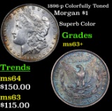 1896-p Colorfully Toned Morgan Dollar $1 Grades Select+ Unc