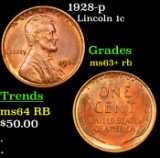 1928-p Lincoln Cent 1c Grades Select+ Unc RB
