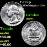 1936-p Washington Quarter 25c Grades Choice Unc