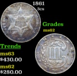 1861 Three Cent Silver 3cs Grades Select Unc