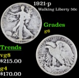 1921-p Walking Liberty Half Dollar 50c Grades g+