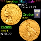 ***Auction Highlight*** 1925-d Gold Indian Quarter Eagle $2 1/2 Graded Choice Unc By USCG (fc)