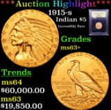 ***Auction Highlight*** 1915-s Gold Indian Half Eagle $5 Graded Select+ Unc By USCG (fc)